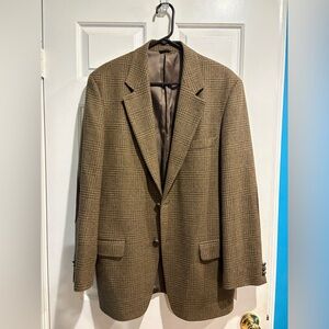 Banana Republic vintage wool plaid blazer jacket elbow patches brown 40R